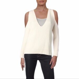 Michelle Mason Cold Shoulder Ribbed Knit Cream Sweater Size Med